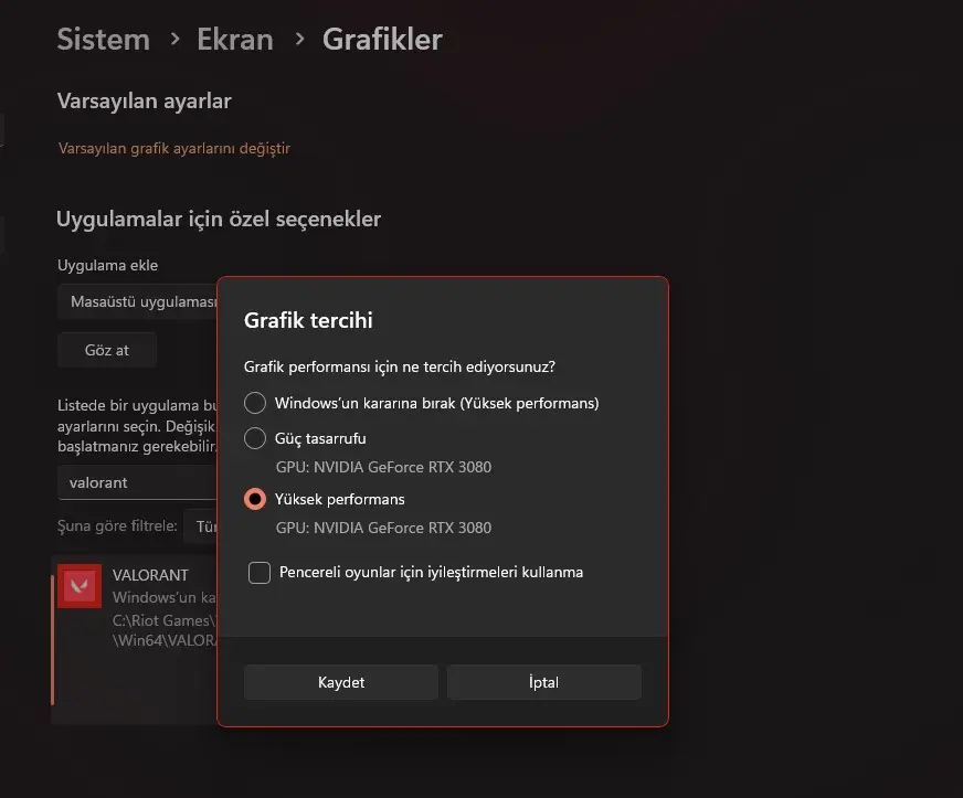 Valorant FPS Artırma Rehberi - 2024 7 windows 11 grafik tercihi ayarı