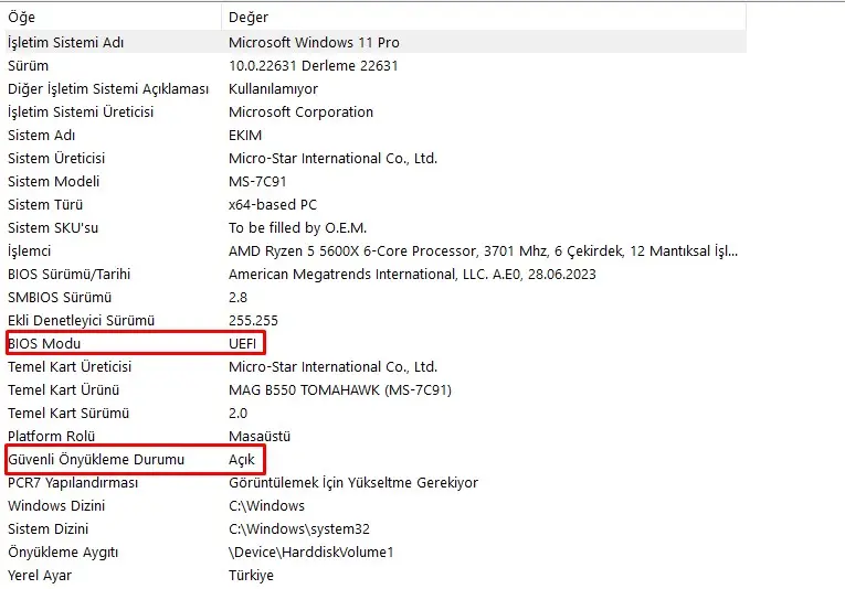 windows 11'de tpm ve güvenli önyüklemeyi kontrol etme
