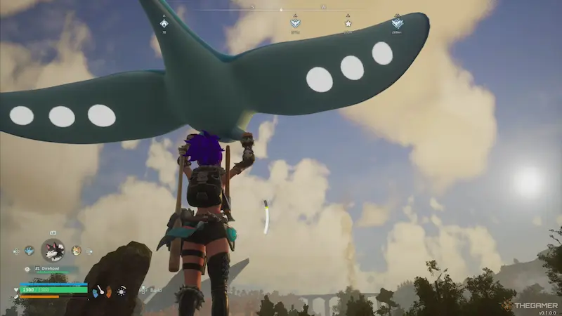 Palworld'de Pal'ler Binek Olarak Nasıl Kullanılır? 3 Palworld'de Celaray Pal'ini Glider olarak kullanabilirken gösteren görsel