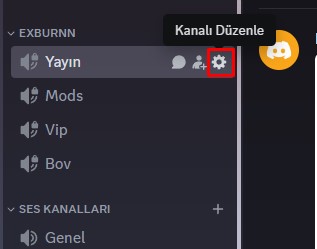 discord ses panelini kapatmak için kanalı düzenleme