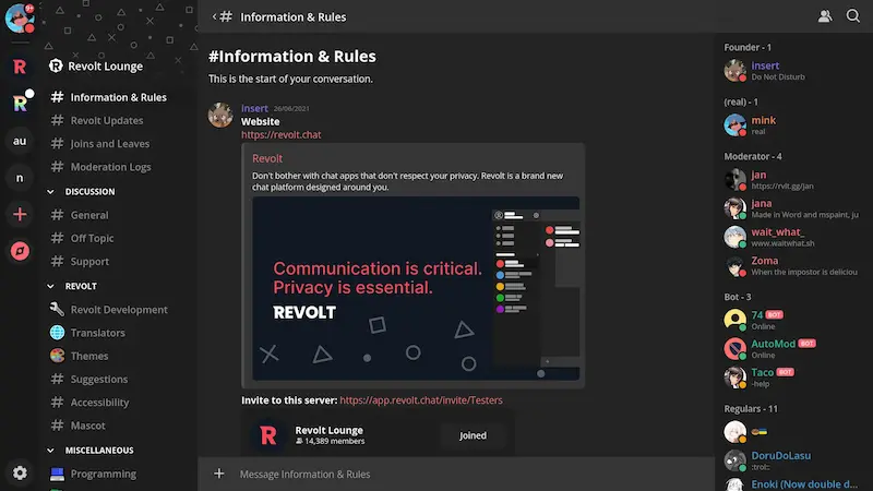 Discord Benzeri Kullanabileceğiniz 14 Uygulama 6 revolt chat