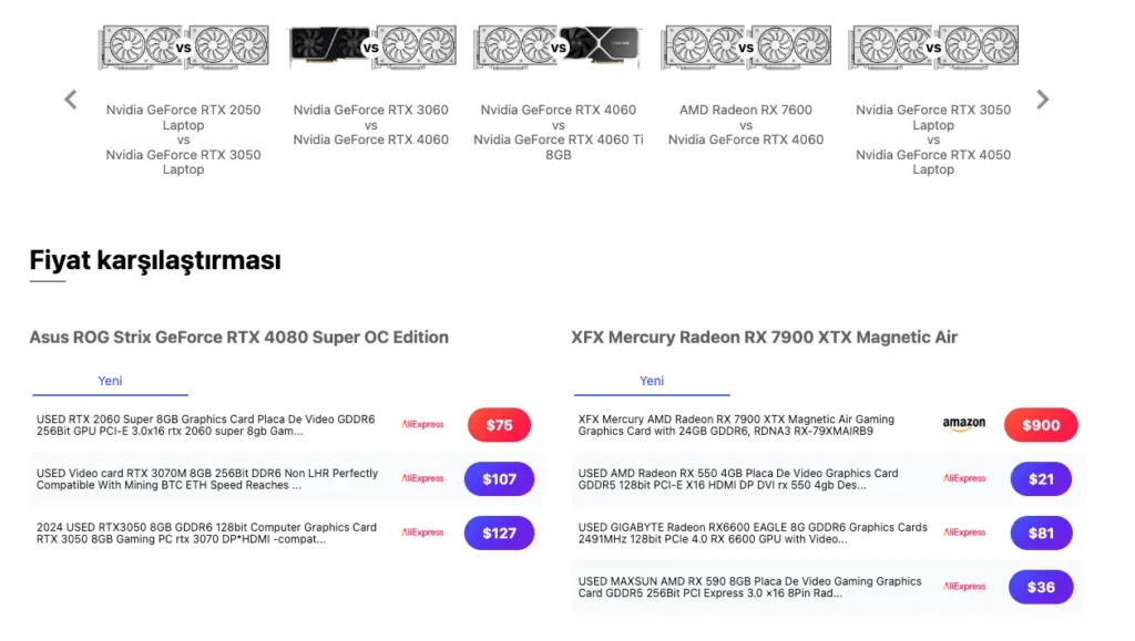 Ekran Kartı Karşılaştırması Yapabileceğiniz En İyi Siteler 3 versus.com da ekran kartı karşılaştırma 1